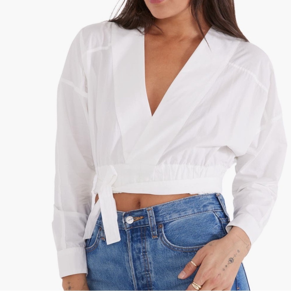 Etica Women’s White Wrap Crop Top - Classic V-Neck